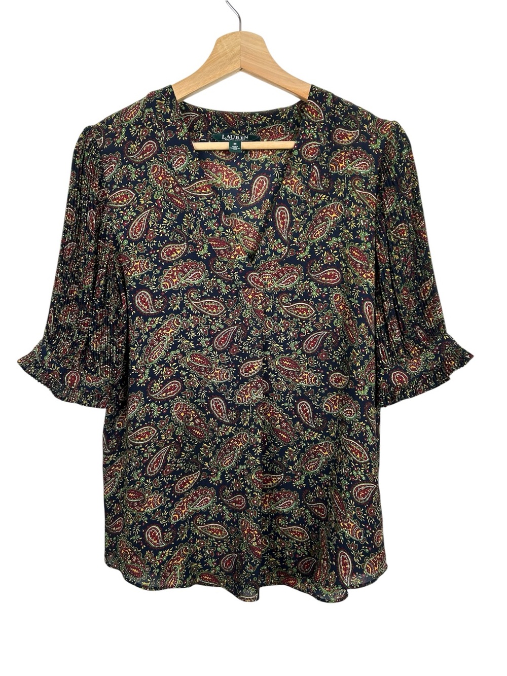 LAUREN RALPH LAUREN Paisley Print Short Sleeve Georgette Blouse, Medium